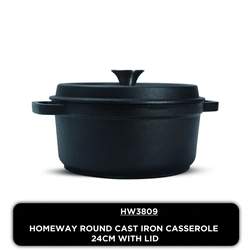 Homeway Round Cast Iron Casserole – 24 cm – HW3809
