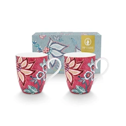 Pip Studio Set/2 Mugs XL Flower Festival Dark Pink 450ml