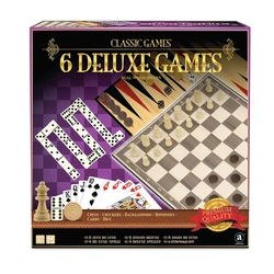 Merchant Ambassador Classic Games Collection – 6 Deluxe Games (Real Wood Pieces)